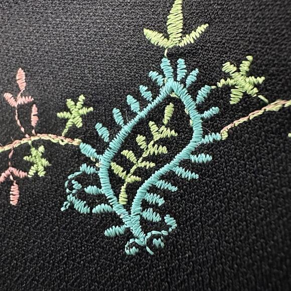 Double D Ranch Dress Womens 1X Black Embroidered Stretch Slinky Western Boho Vtg - Picture 5 of 12